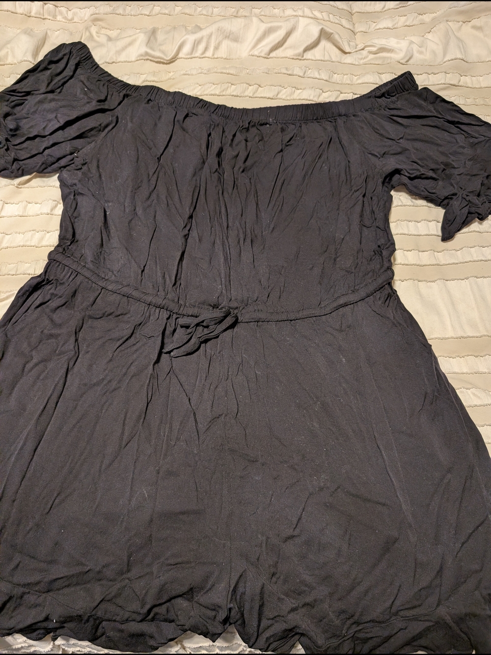 torrid Black Off-Shoulder Jumpsuit with Waist Tie